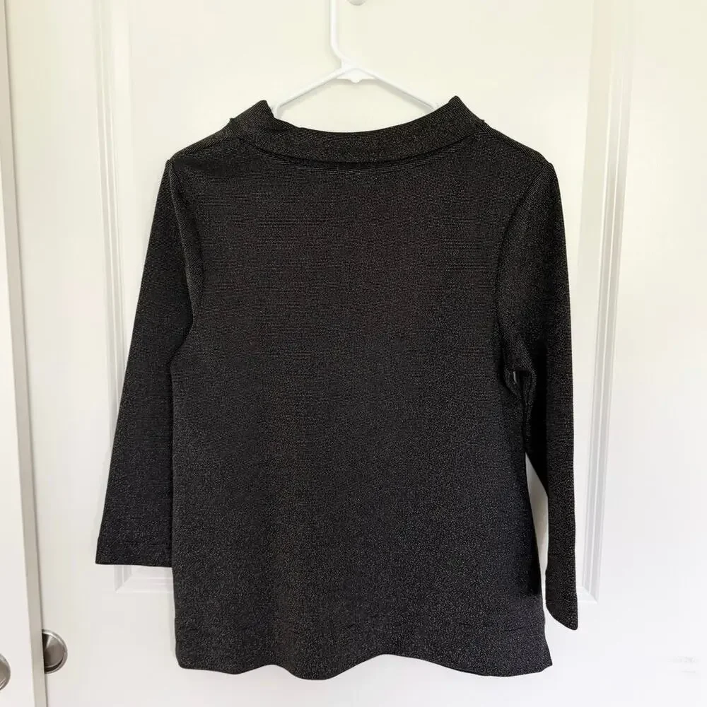 HOBBS London Betsy Sparkle Top Black Gold High Mock Neck Career Blouse Medium
